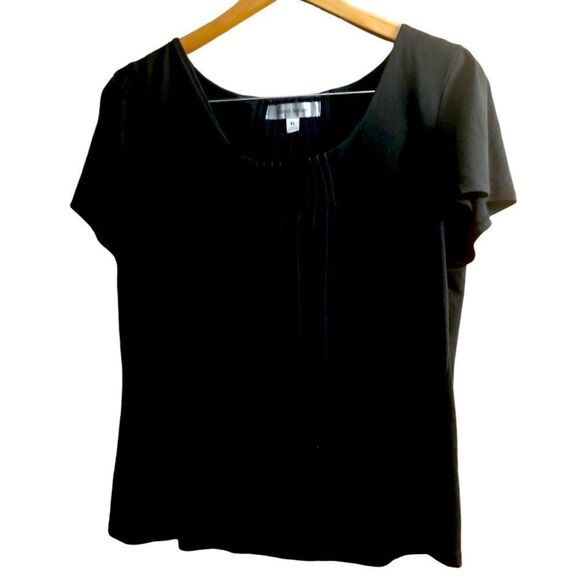 Harve Benard Women’s XL Pullover Blouse Square Neck Flutter Cap Sleeves Black - Picture 1 of 4